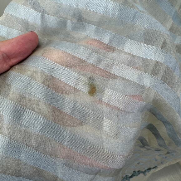 1950s Ice Blue Organza Party Dress with Appliqué – Sheer Stripe Full Skirt AS-IS - Picture 12 of 16